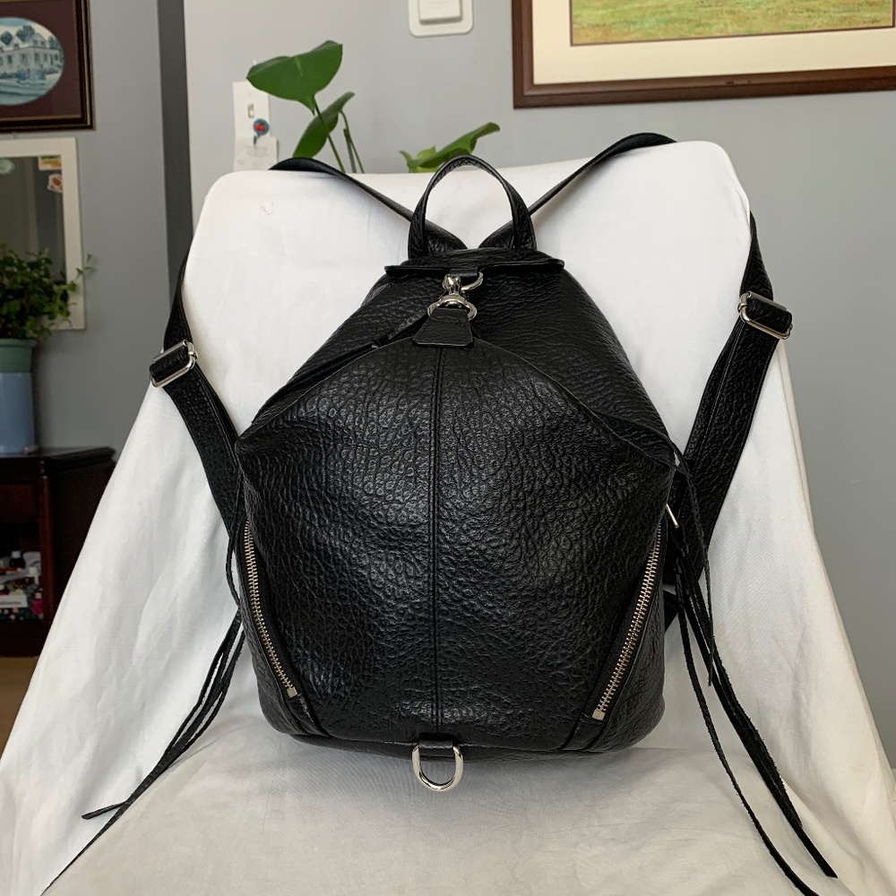 Rebecca Minkoff Julian Large Backpack – Premium Black Leather with Silver Hardwa